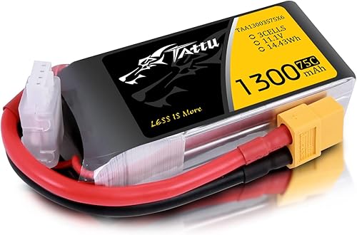 Tattu Batería LiPo de 11.1V 1300mAh 75C 3S con enchufe XT60 para RC Boat Heli Avión UAV Drone FPV Nemesis 240 Mini Skylark M4-FPV 250 Mini