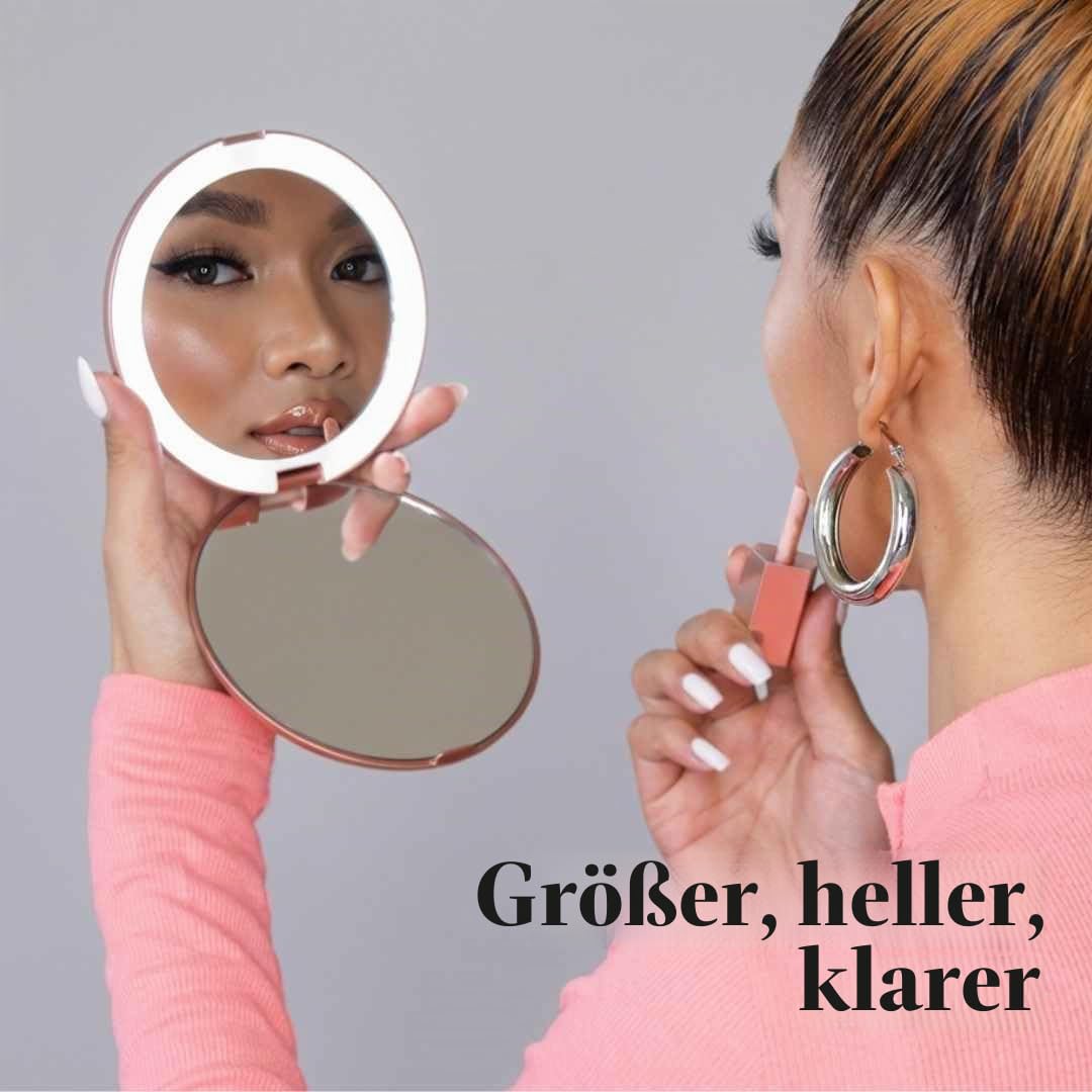 Fancii Taschenspiegel, 1-fach/10-fache Vergrößerung – LED-Make-up-Spiegel mit natürlicher Beleuchtung, 12,7 cm Durchmesser, kompakt und tragbar für Reisen (Roségold)