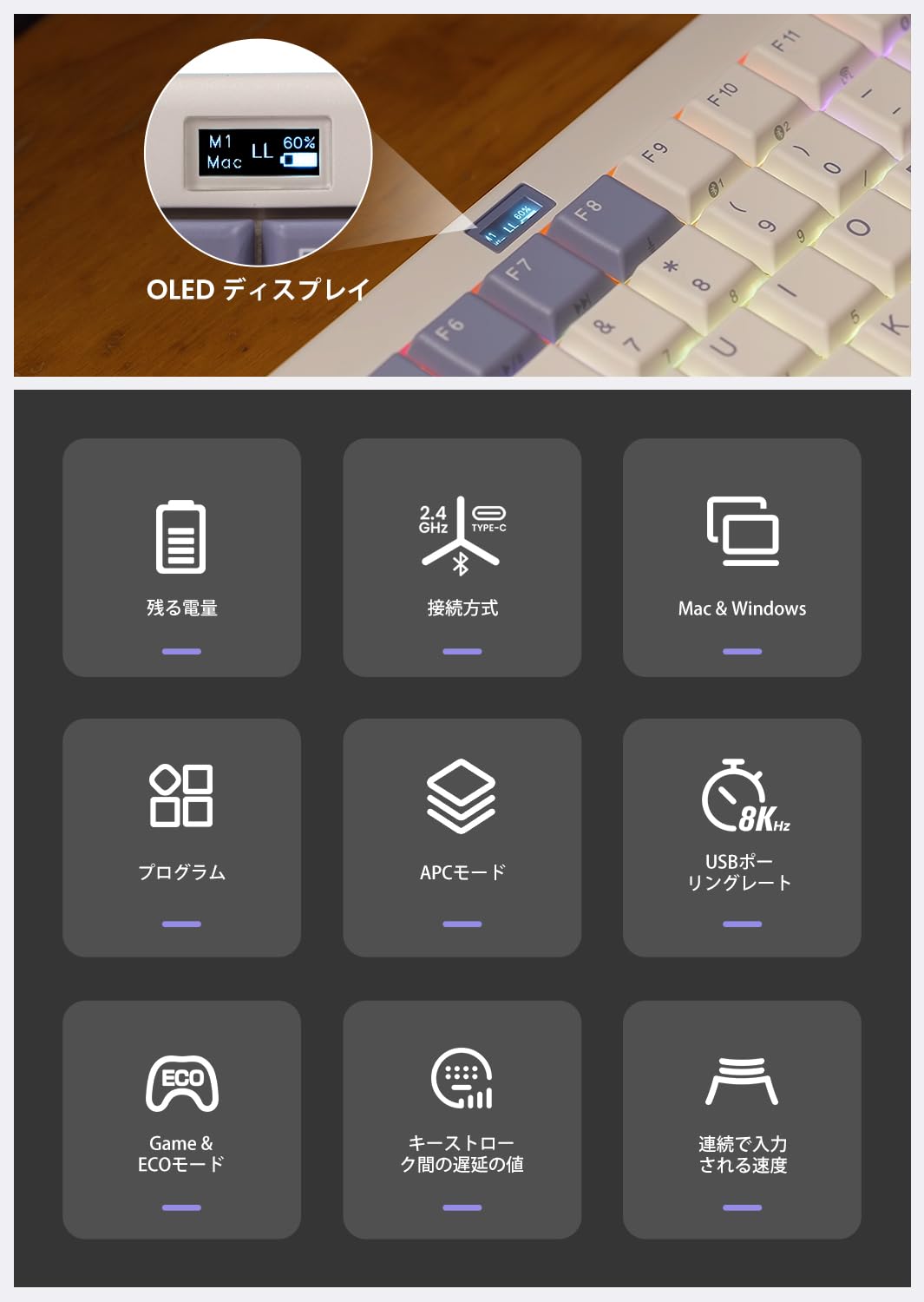 Amazon | NiZ キーボード 【L84紫RGB】 超薄型静電容量無接点方式