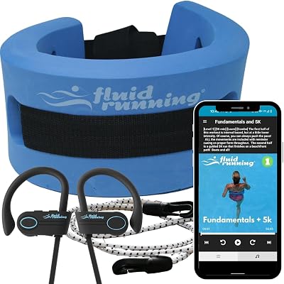 Fluid Running System | Deep Water - 4 Audio Workouts Free with Your Flotation Belt & Waterproof Earbuds. App-Based, Coached Full Body Workout. for Injury Recovery, Weight Loss & General Fitness.