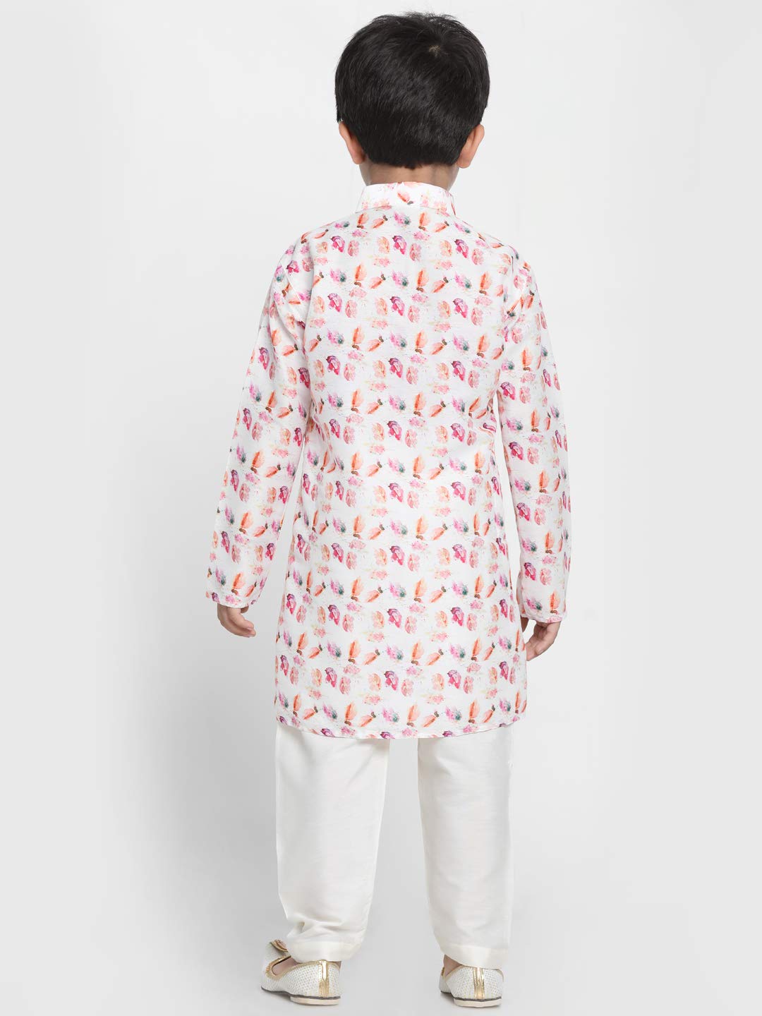 Vastramay Boys White Linen Cotton Kurta Set for Independence Day Celebrations- Digital Floral Print Ethnic Wear with Mandarin Collar - Image 4 thumbnail