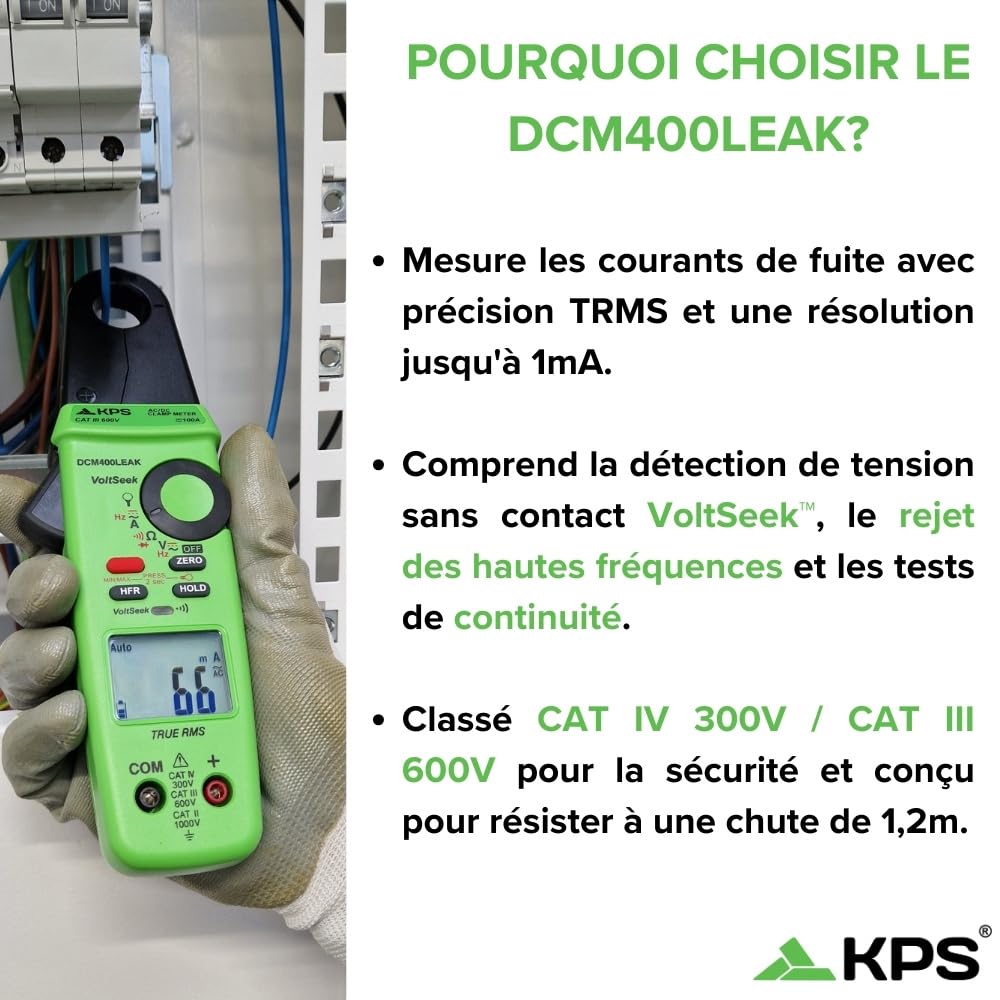 KPS DCM400LEAK Pince TRMS fuites AC/DC 100A NCV LPF CAT IV/III