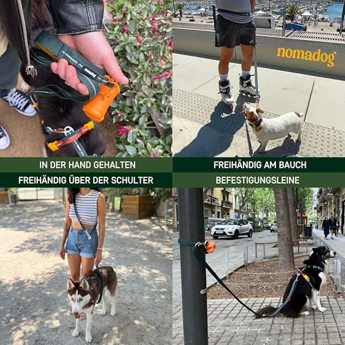 Nomadog Trailblazer Freihandleine Hund 2,4m - Doppelseitig und Stufenlos Verstellbar - Multifunktionale 6-in-1 Hundeleine mit Sicherheitskarabiner aus Aluminium - Perfekt für Jogging und Wandern