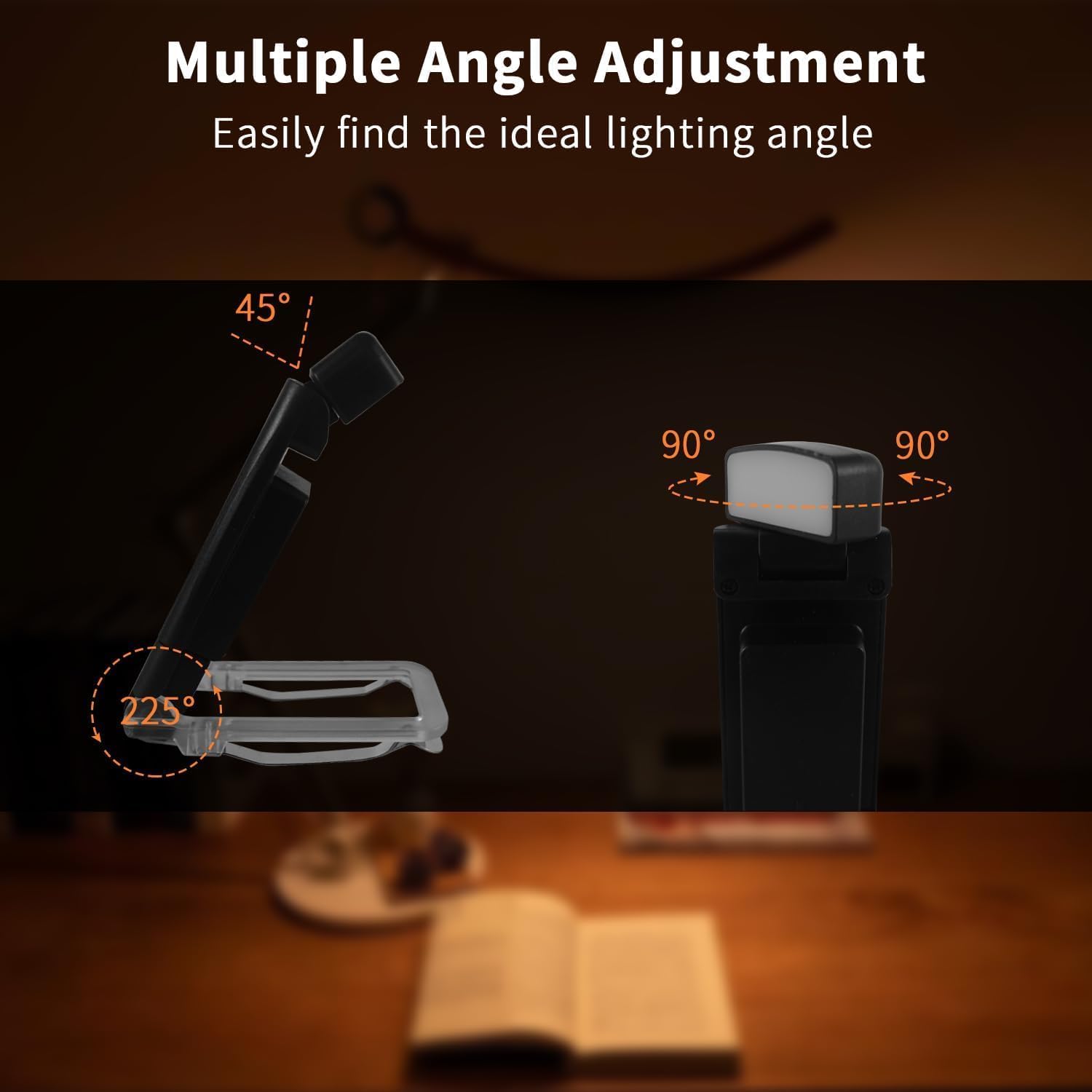 Bedside Book Reading Lamp, Portable LED Reading Light with Clip, 3 Amber Colors and 5 Adjustable Brightness Levels, USB Rechargeable Reading Lamp for Book Lovers