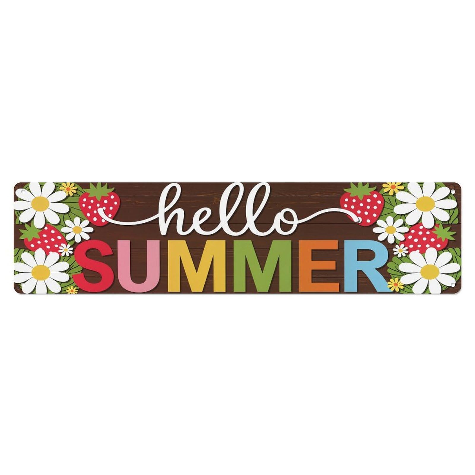 Hello Summer Floral Strawberry Pattern Metal Tin Sign Plaque