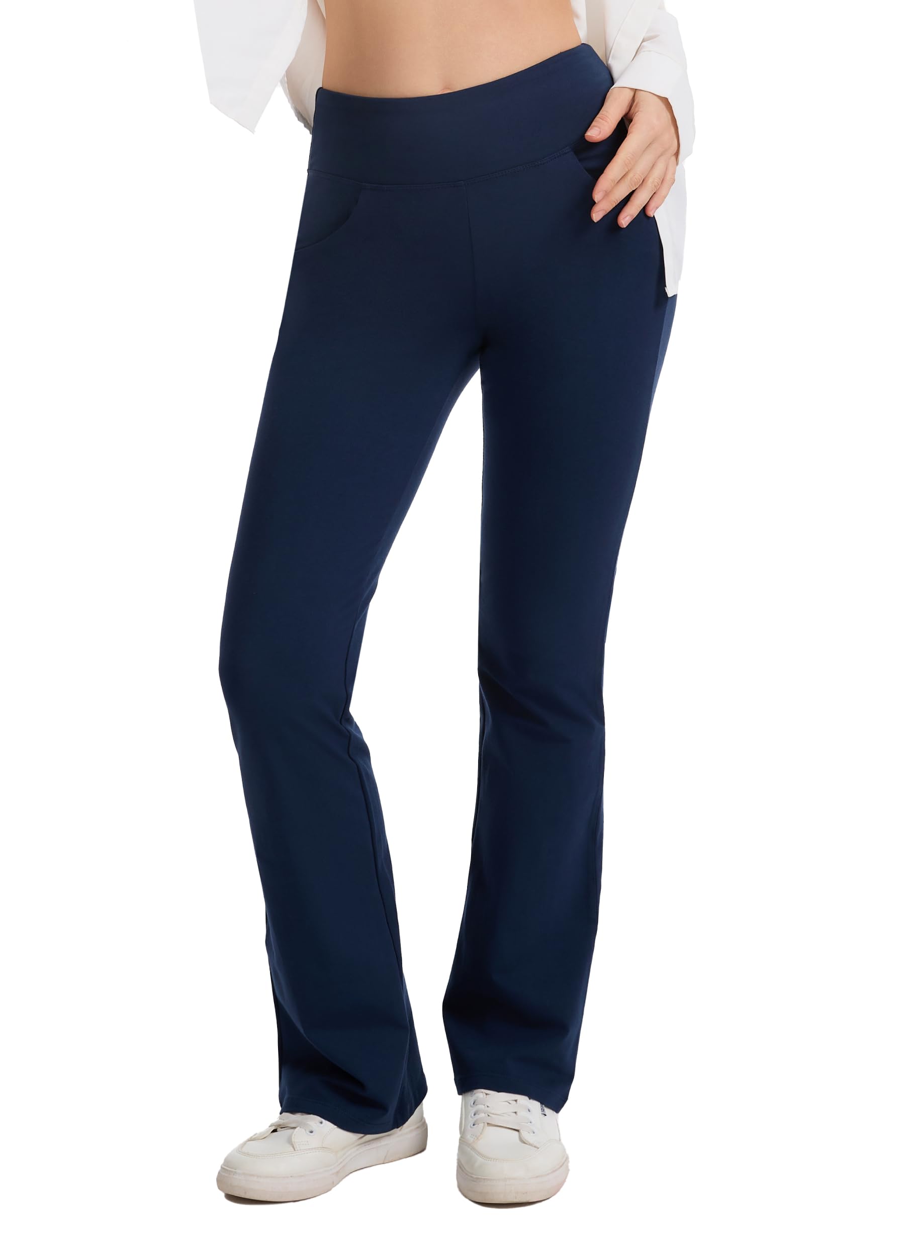 SAFORT Damen Capri/ 74cm/ 79cm/ 84cm/ 89cm Yogahose Baumwolle Jazzpants Damen Bootcut Hose Sporthose lang mit Taschen Flared Leg