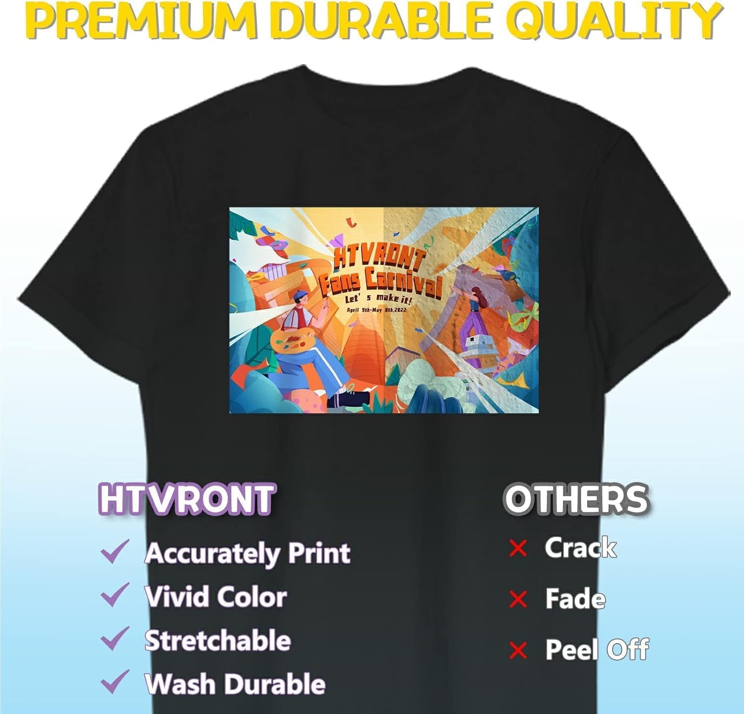 HTVRONT Heat Transfer Paper for Dark Fabric - 6 Pack Printable Heat Transfer Vinyl 8.5" X 11" - Vivid Colors & Durable Iron on Transfer Paper for Inkjet Printer