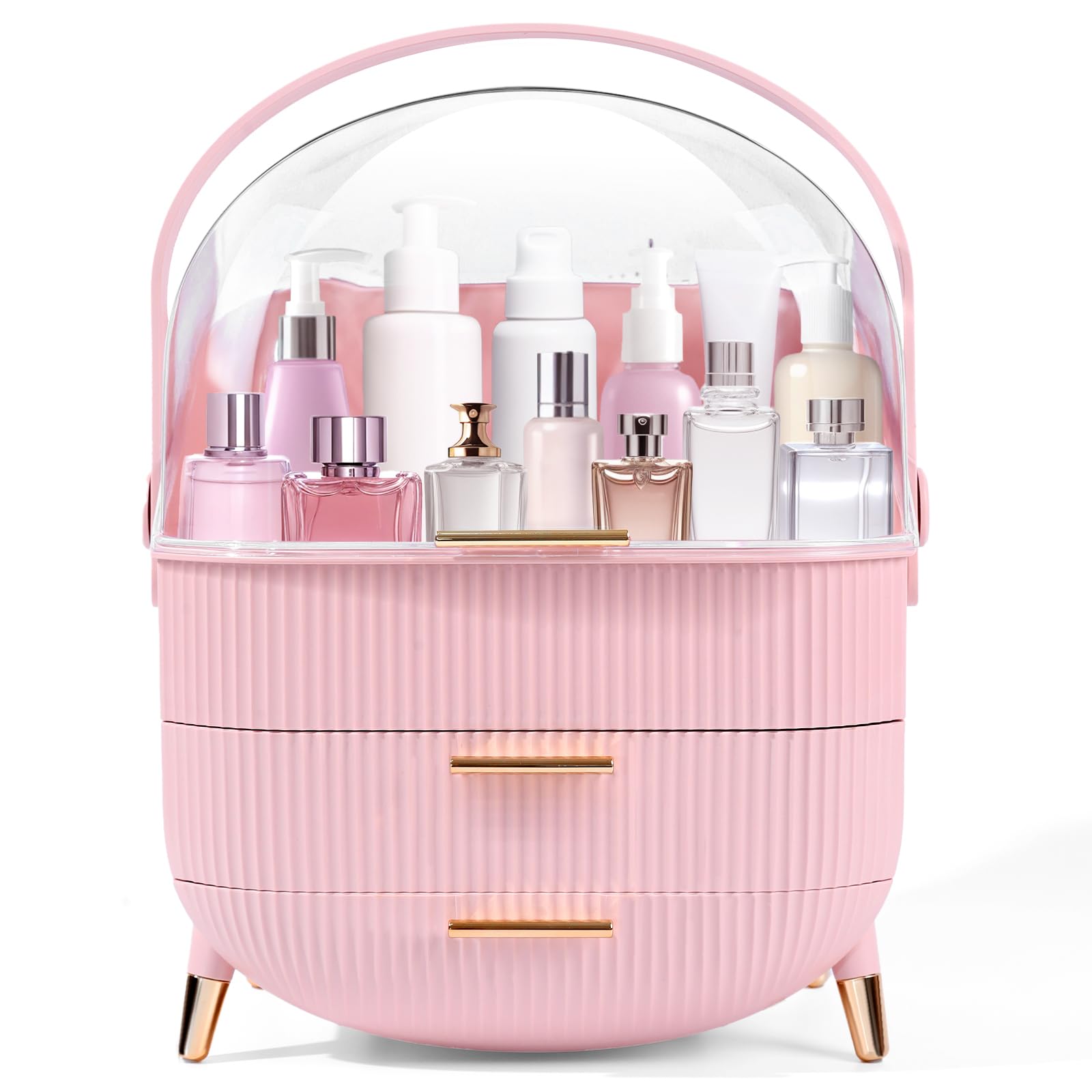 RMAN Makeup Organizer for Vanity Make up and Cosmetics Storage with Lid and Drawers Skincare Organizers Display Cases for Countertop Bathroom Dresser(