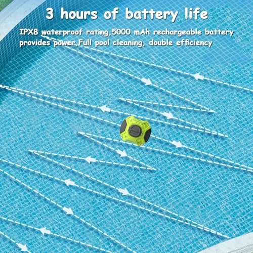 Robot pulitore per piscine senza fili, aspirapolvere automatico da 180 min, aspirazione autonoma, batteria da 5000 mAh, ideale per piscine fuori terra e interrate (bianco)