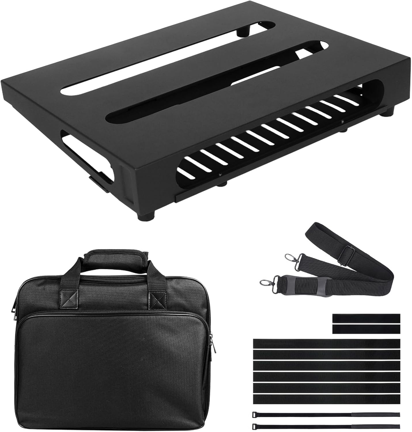 14" x 10.6" Guitar Pedal Board with Power Supply Tray, Carry Bag & Mounting Tapes Included (Black, SPB-14S)