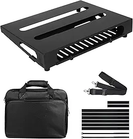 Placa de pedal de guitarra de 35,56 cm x 27 cm com bandeja de alimentação, bolsa de transporte e fitas de montagem incluídas (preto, SPB-14S)