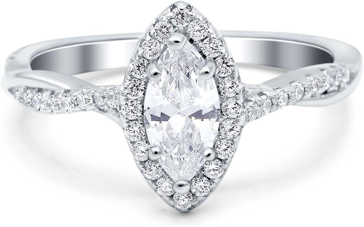 Blue Apple Co. Infinity Twist Halo Marquise Art Deco Vintage Engagement Wedding Bridal Ring Simulated Cubic Zirconia 925 Sterling Silver