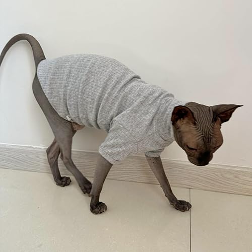 Miniatura 3 de Sphynx - Camisa de algodón para gatos sin pelo, cuello alto, camisetas de gatito con mangas, pijama de gato para Sphynx Cornish Rex, Devon Rex,