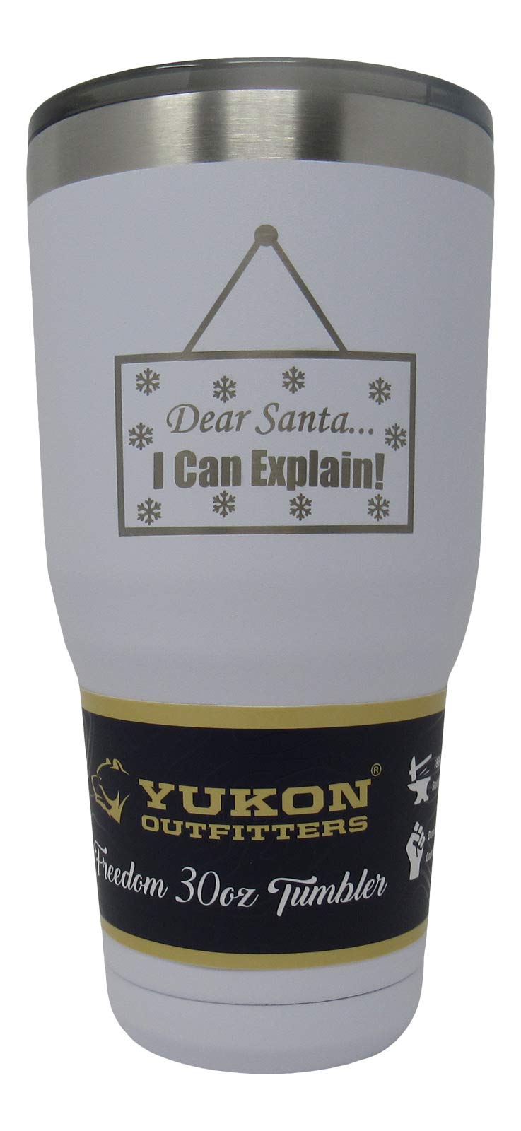 Christmas Limited Edition Dear Santa, I Can Explain White and Silver Stainless Steel Tumbler, Double Wall Vacuum Insulated, 30 Ounces