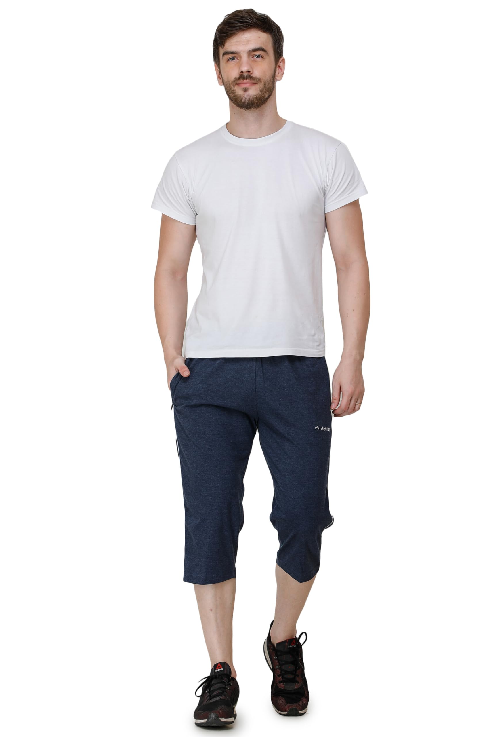 athlet Unisex Cotton Hosiery Bermuda Shorts with Zipper Pockets, Drawstring Elastic Waist, Regular Fit, Minimal Design, Summer Wear-picture-45