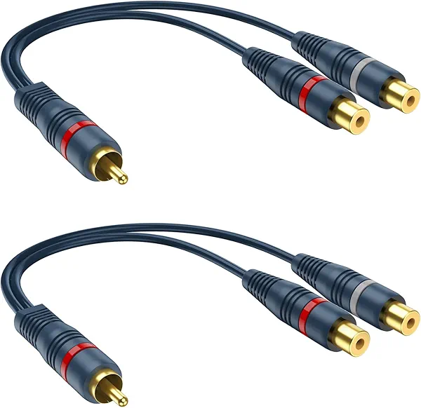 DteeDck RCA Splitter 1 Male 2 Female 2 Pack, RCA Y Splitter Cable Audio Video Adapter Extension Cord 0.2M/0.65ft for Subwoofer Speaker