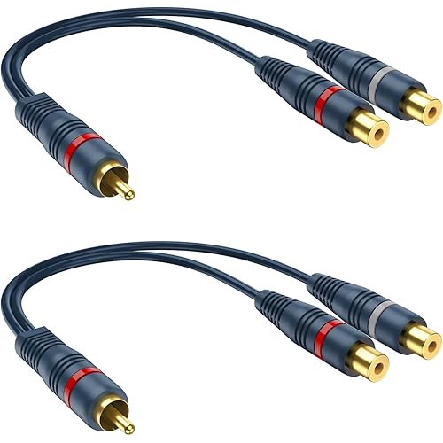 RCA Splitter 1 Male 2 Female 2 Pack, RCA Y Splitter RCA Cable Audio Video Splitter Adapter Extension Cord 0.2M/0.65ft for Subwoofer Speaker