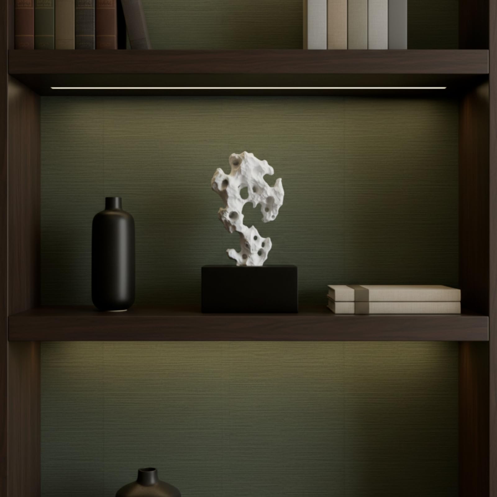 LOVIVER Harz Skulptur Wohn Deko Abstrakter Stein Kunstobjekt Harzstatue Merkmal Textur auf Mattem Sockel für Wohnzimmer Arbeitsraum Bücherregal Büroeinrichtung, Grün, 160 120 300mm