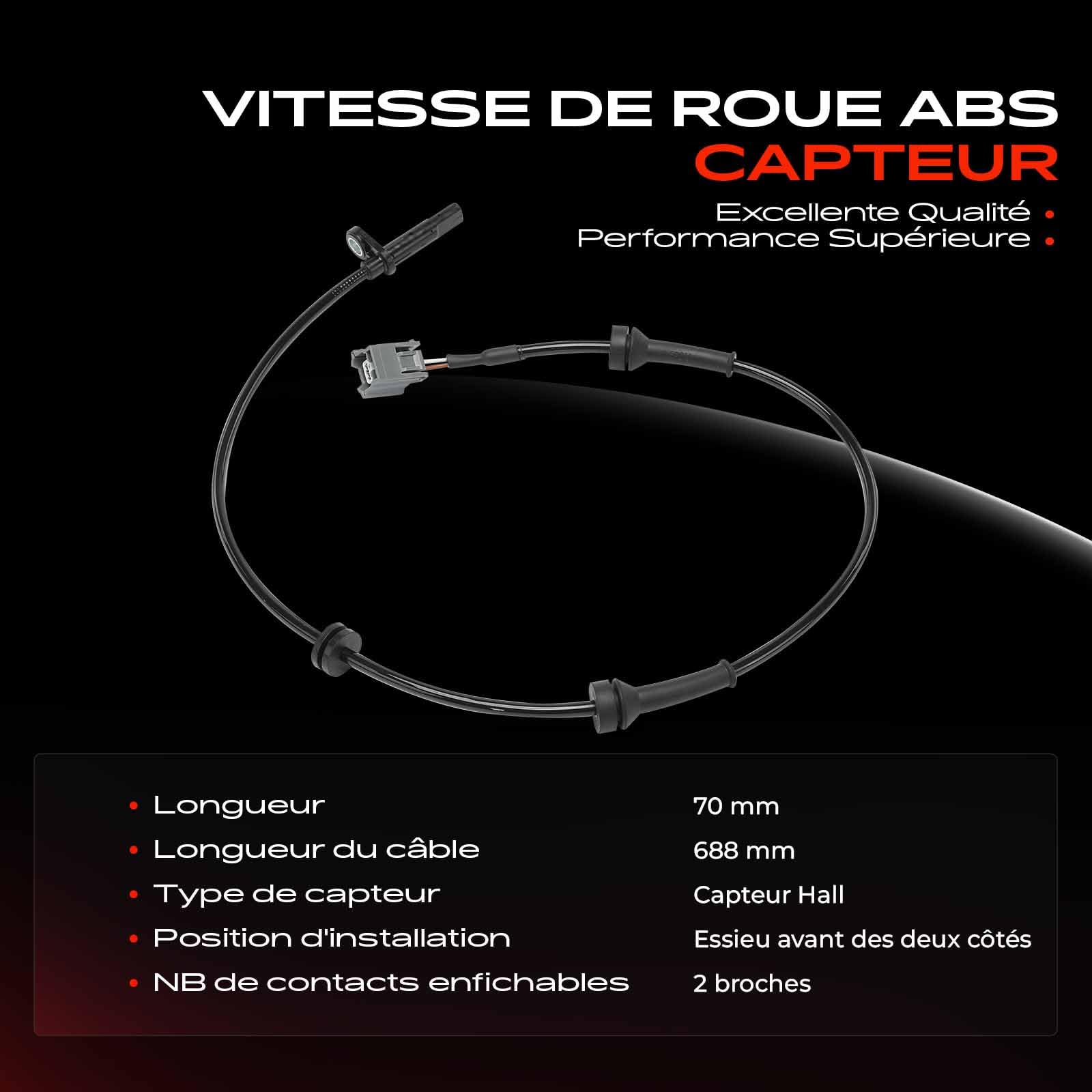 Frankberg Capteur de vitesse ABS 2 broches pour essieu avant 479104EA0A | Compatible avec: ,