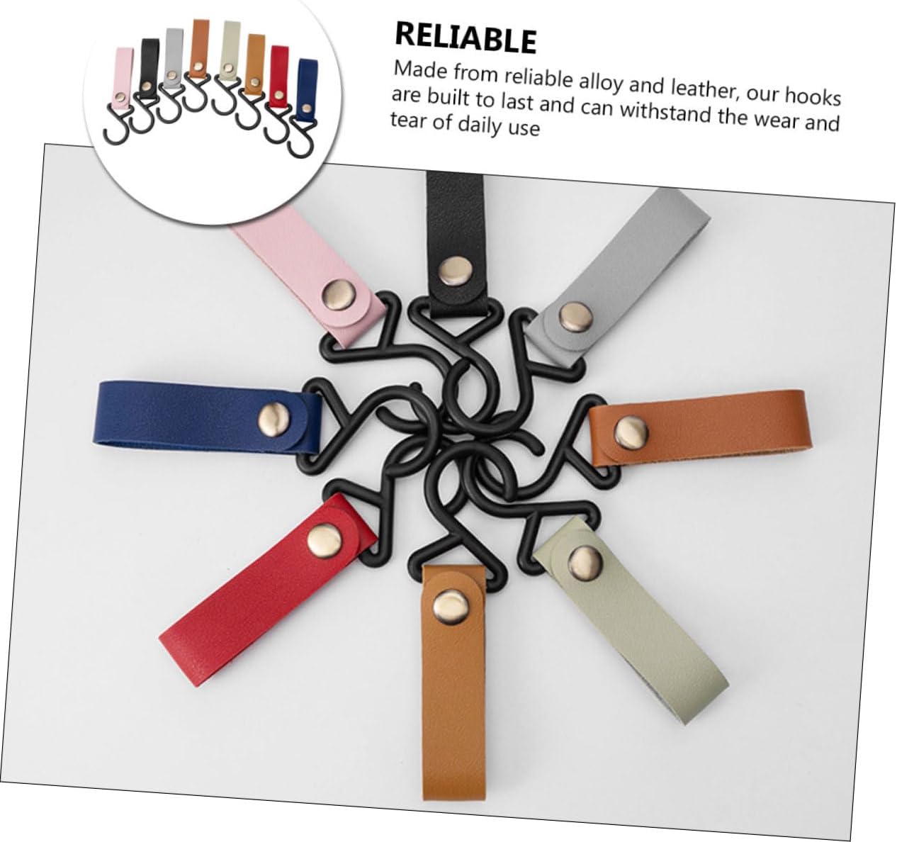 LIOOBO 8pcs Leather Camping Hangers Hooks for Clothes and Towels Xmas image 3