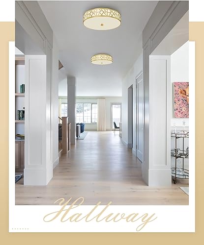 Miniatura 5 de VICNIE Lámpara de techo empotrada de 2 luces, 12 pulgadas, moderna, cerca del techo, con metal dorado y pantalla de vidrio esmerilado para pasillo,