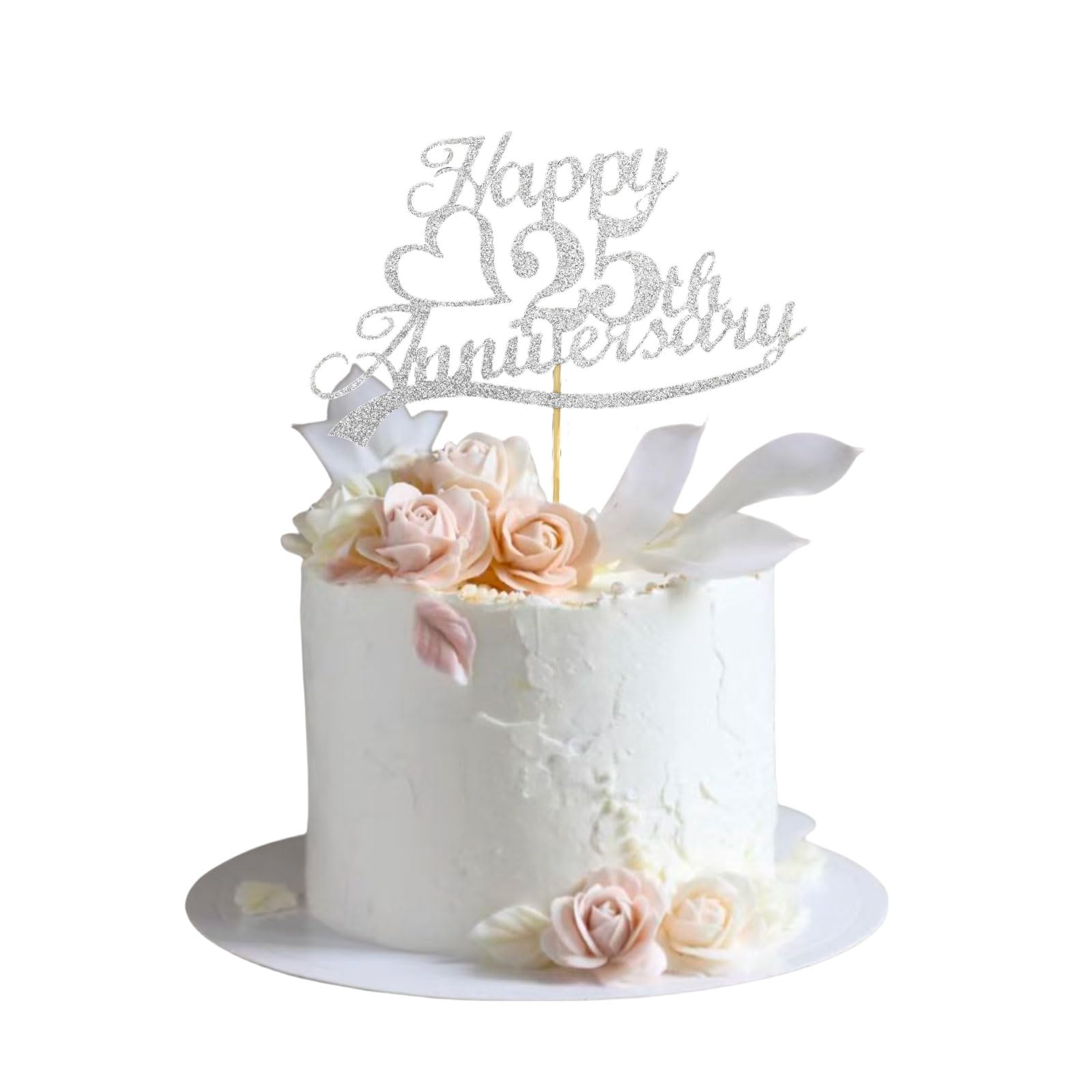 GlamRays Decoración para tarta de 25 aniversario de plata con purpurina, 25 ideas de decoración para fiestas de aniversario de boda, resistente, con purpurina en ambos lados