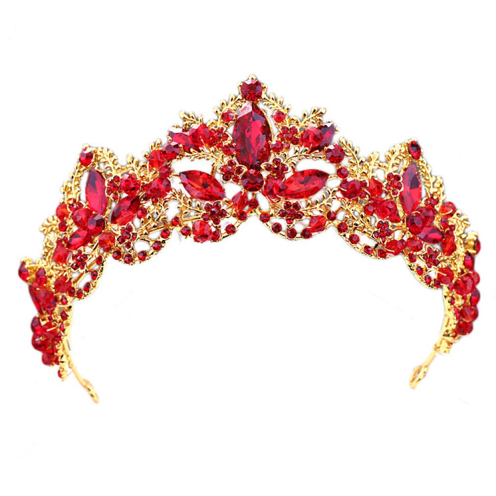 Tiara, stop strasu, ozdoba na głowę dla panny młodej, czerwona kryształ, złoty, prosta, modna ozdoba na wesele, ozdoba do włosów, w stylu vintage, na imprezę, prezent