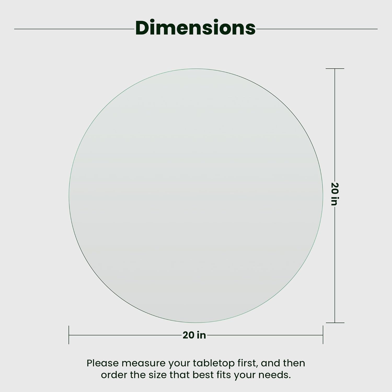20 inch Round 1/4" Thick Pencil Polished Edge Glass Table Top with 6 Bumpers - Tempered, Scratch Resistant & Safety Replacement Glass Designed for Dining, Coffee, Patio & End Tables