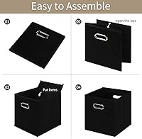 Vista 7 de Contenedores de almacenamiento de tela negra, cubos de almacenamiento plegables, cestas organizadoras con asas dobles para estante y armario, juego