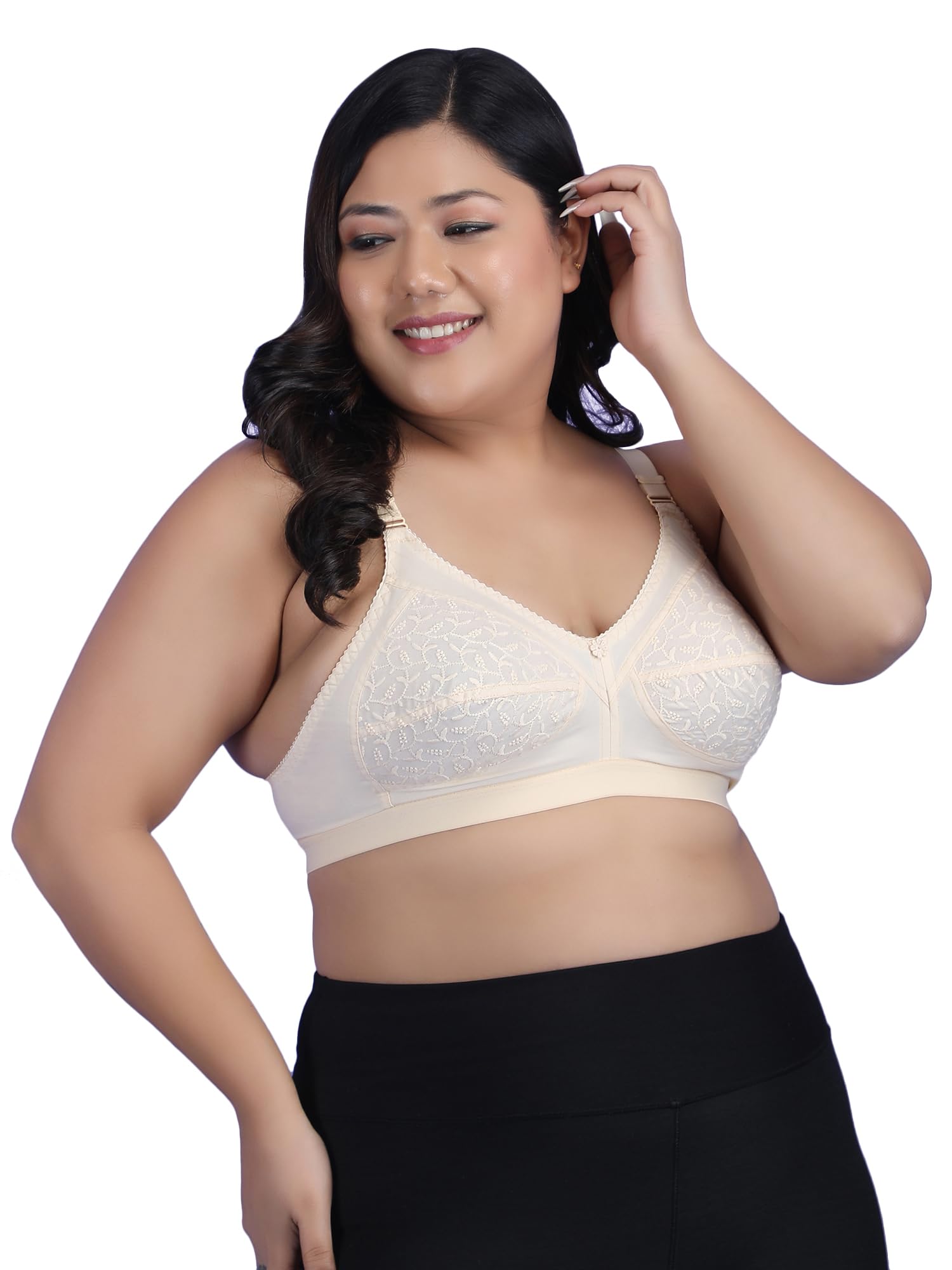 klassik | Since 1993 | Plus Sizes Bra for Women/Girls Full Coverage, Adjustable/Wide Straps, Everyday Cotton Daily-Use, Non-Padded | Wirefree, for Dresses/Saree/Suit | Jassika Chikan - 32 to 52-picture-54