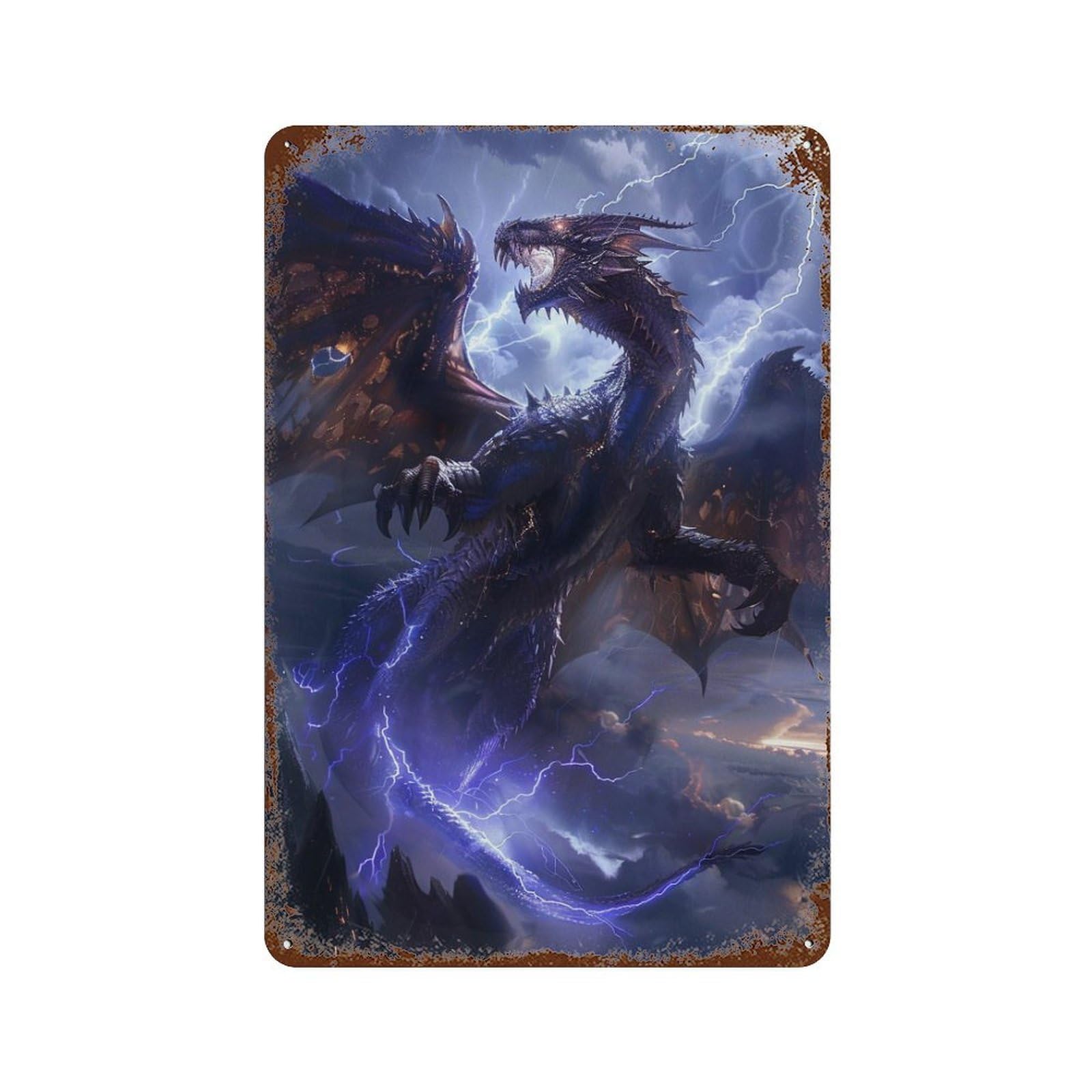 Dragon Battle Epic Fantasy Artwork Weathered Tin Sign 11.8"x7.9", for Patio, Garden Room And Bar Decor, Farmhouse Wall Decor
