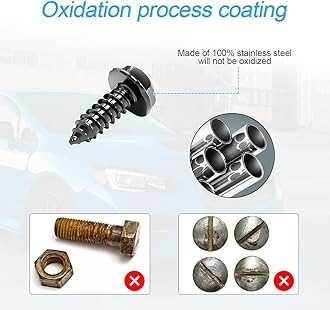 YALOK Anti Theft License Plate Screws Kits 8Sets Rustproof Stainless Steel Car Tag Plate Mounting Hardware, M6 (1/4") Tamper Proof Fastener Nut, Caps Cover for Front Rear Frame Holder（S-Black Set/8）