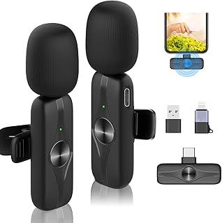 Wireless Lavalier Microphone for iPhone/Android Phone/iPad/Laptop,Noise Reduction,Plug-Play,2 Pack Wireless Mics for Video Recording TikTok YouTube Facebook Live Stream