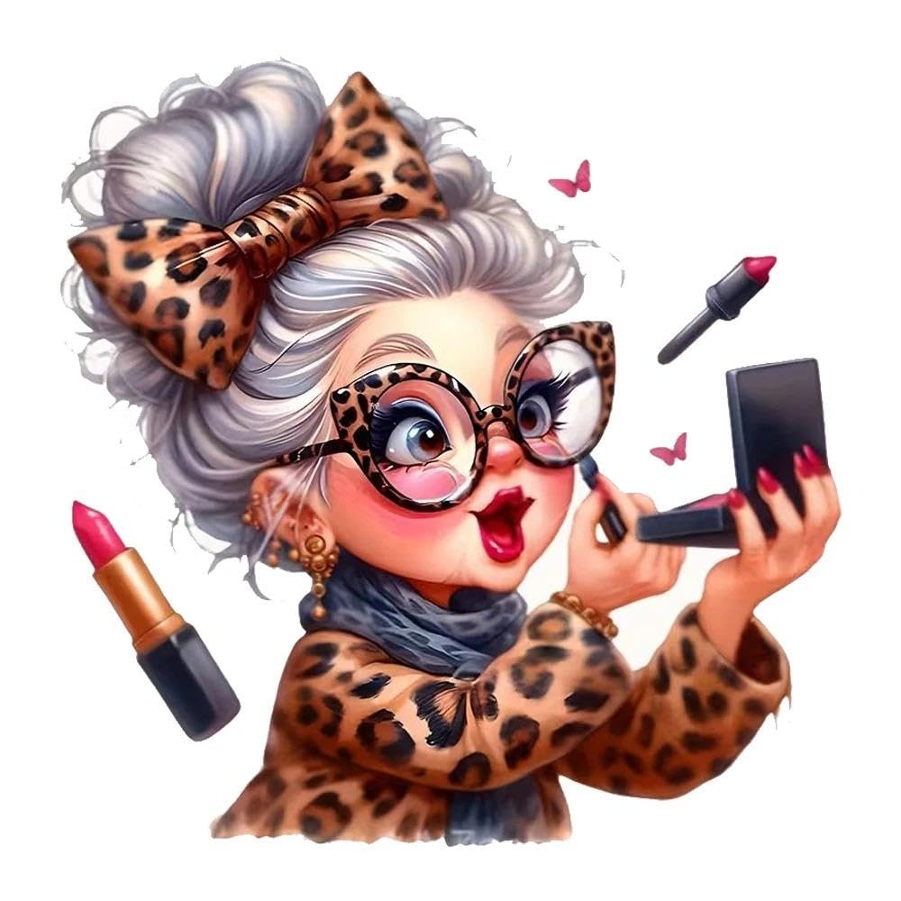 Leopard Print Old Lady Creative Decorative Stickers for As Cars Trucks(15cm)