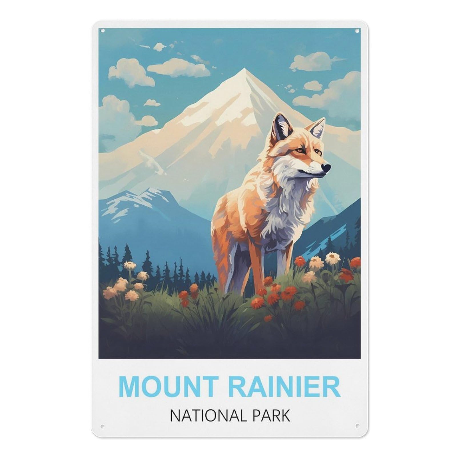 Mount Rainier National Park Retro Design Tin Paintings Vintage Tin Sign 08x12inch(20x30cm) Wall Art for Home Office Bedroom Living Room Cafes Wall Decor