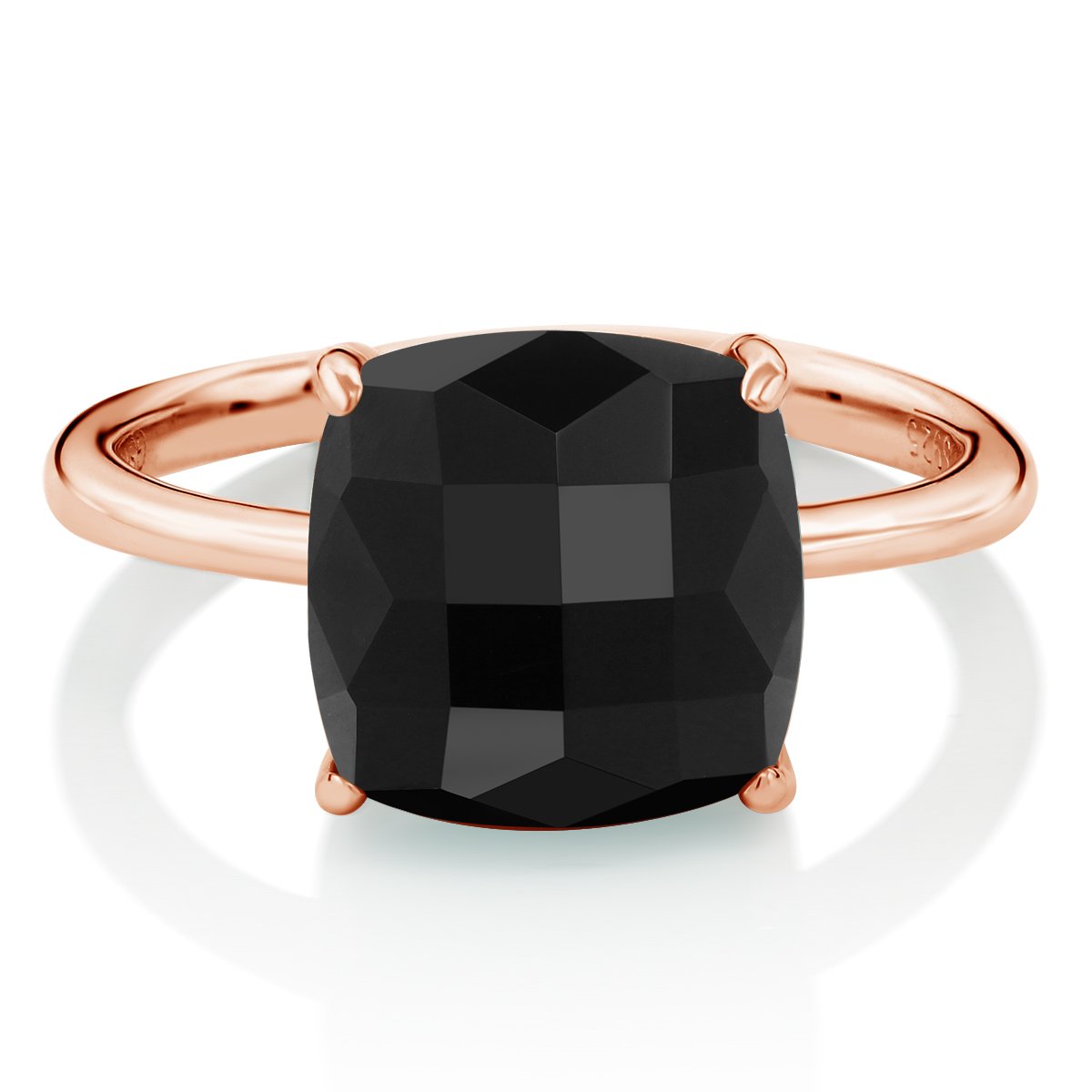 Gem Stone King925 Sterling Silver Rose Gold Plated Checkerboard Square Black Onyx Ring For Women (3.75 Cttw, Available 5,6,7,8,9)