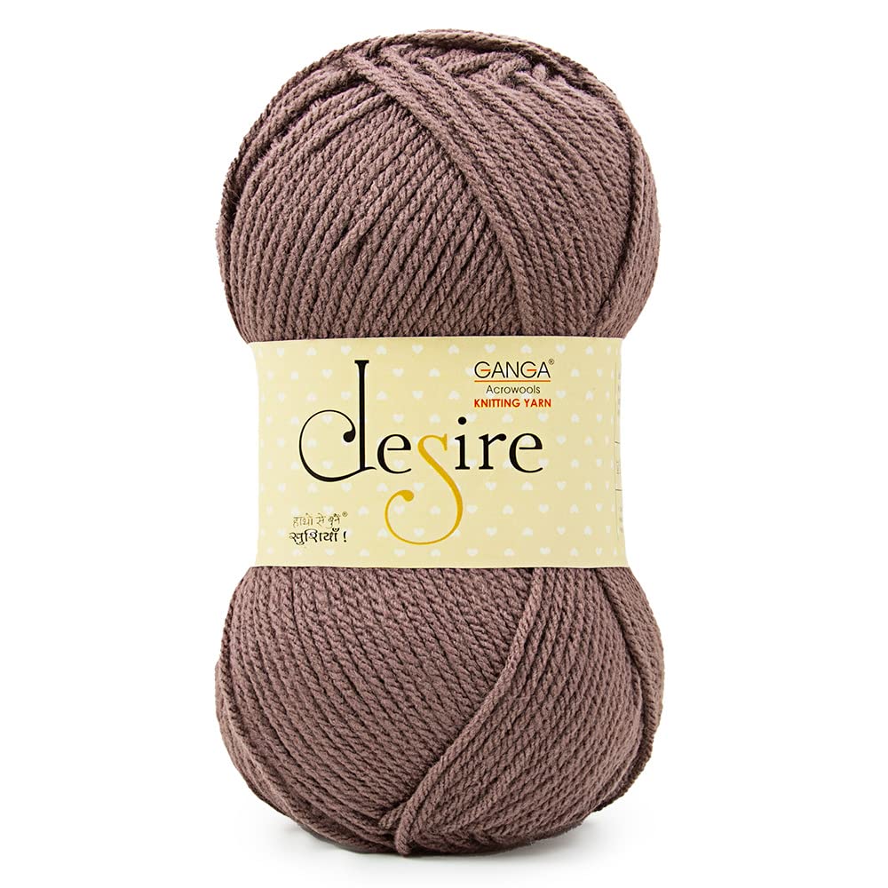 Ganga Acrowools Acrylic Desire Hand Knitting and Crochet Yarn. Pack of 1 Ball - 100Gms. Shade No - Dsr023, Brown