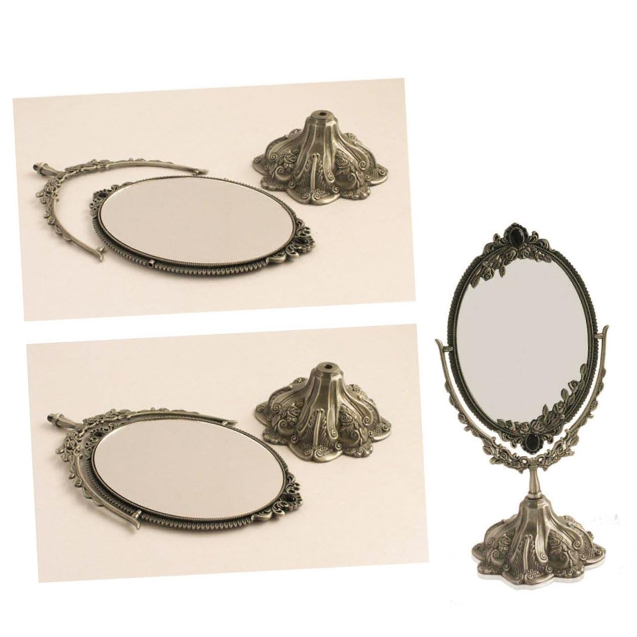 POPETPOP 1 Pc Espejo De Tocador De Escritorio Espejo De Maquillaje Antiguo Maquillaje De Aumento Espejo Giratorio De Doble Cara Espejo De Latón Familiar Espejo Decorativo Metal