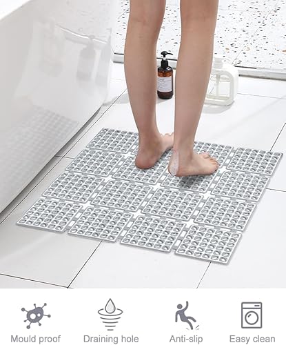 Miniatura 5 de Tapete de ducha cuadrado antideslizante, 24 x 24 pulgadas (gris claro, 24 x 24 pulgadas)