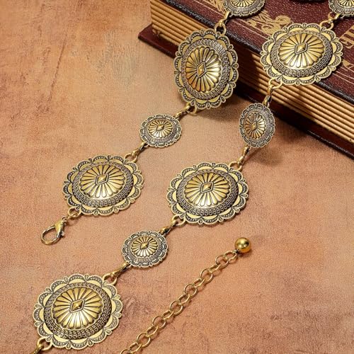 Image of WHIPPY Western Metal Concho Belt for Women Vintage Cowgirl Boho Turquoise Chain Belts for Dresses Jeans