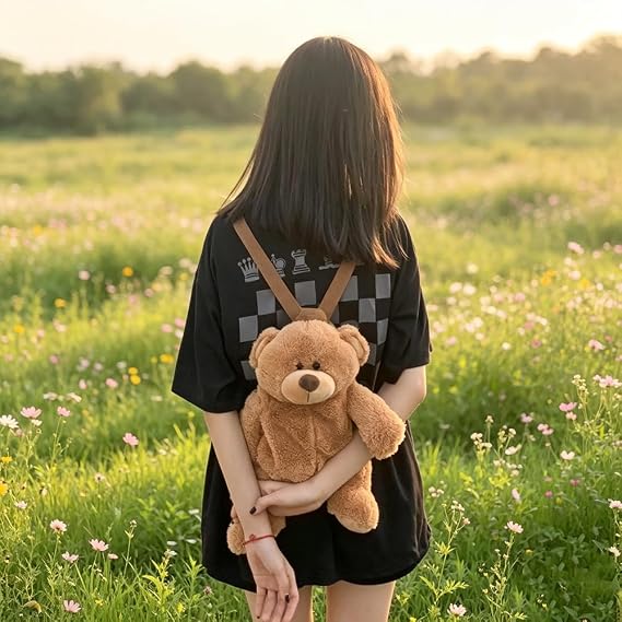 Cute Fuzzy Bear Backpack Stuffed Animal Backpack Kawaii Bunny Backpack Fluffy Shoulder Bag Casual Daypack for Girls