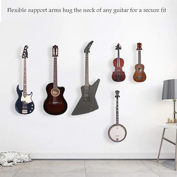 Sound harbor Guitar Wall Mount Wall Hanger 3 Pack Hook Black Metal Guitar Holder for Acoustic Electric Bass Guitar Ukulele Banjo Mandolin