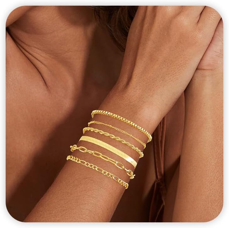 VIBILIA Dainty Gold Chain Bracelet for Women Trendy Stackable Adjustable Layered Metal Bracelet Gold Plated Twist Link Figaro Chain Paperclip Bracelets Fashion Jewelry - Image 7