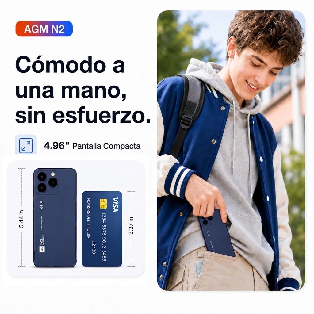 AGM Note N2 Mini Teléfono 4G,Android 16 go,Buds 9 Auriculares inalámbricos con Estuche Inteligente con Pantalla táctil