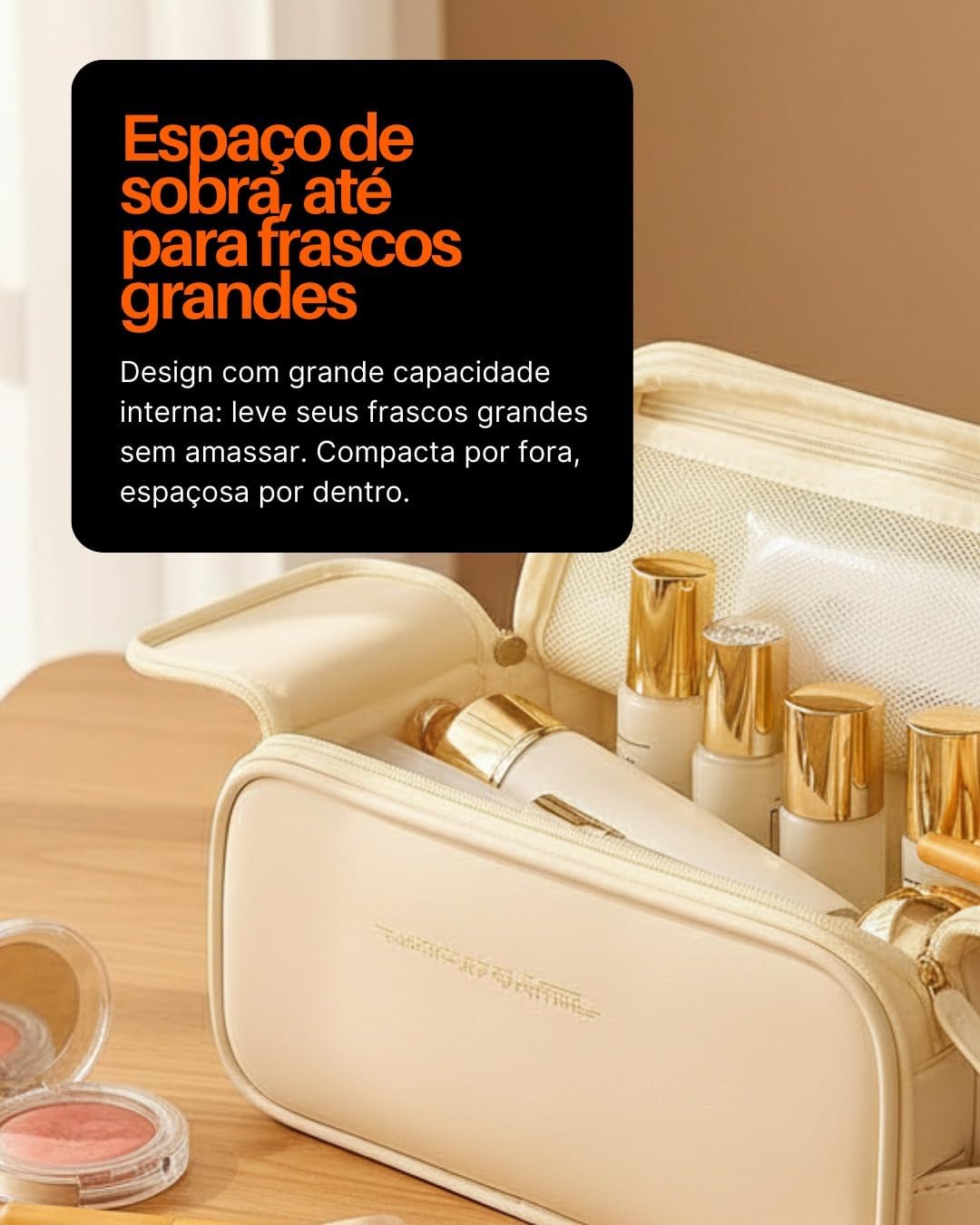 Necessaire Bolsa Organizadora de Maquiagem Couro Sintético Grande Capacidade com Duas Camadas, Alça Lateral, Divisórias Internas e Suporte para Pincéis – Ideal para Viagem (Gelo) Necessaire Bolsa Organizadora de Maquiagem Couro Sintético Grande Capacidade com Duas Camadas, Alça Lateral, Divisórias Internas e Suporte para Pincéis – Ideal para Viagem (Gelo)