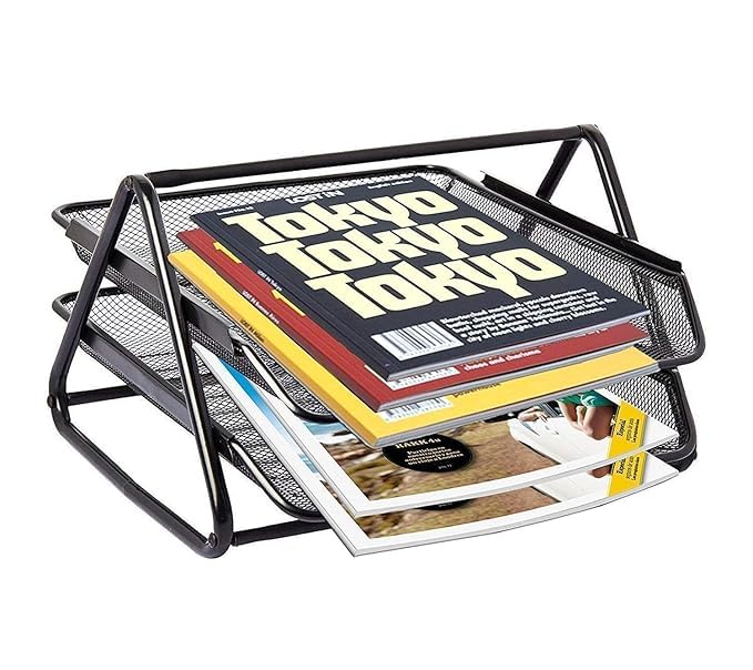 NESTIC Metal Mesh Document Tray File Rack with 2 Tiers Documents, Files, Papers, Letters, Folders Holder Desk Organizer (Black) (2 Tier) 1
