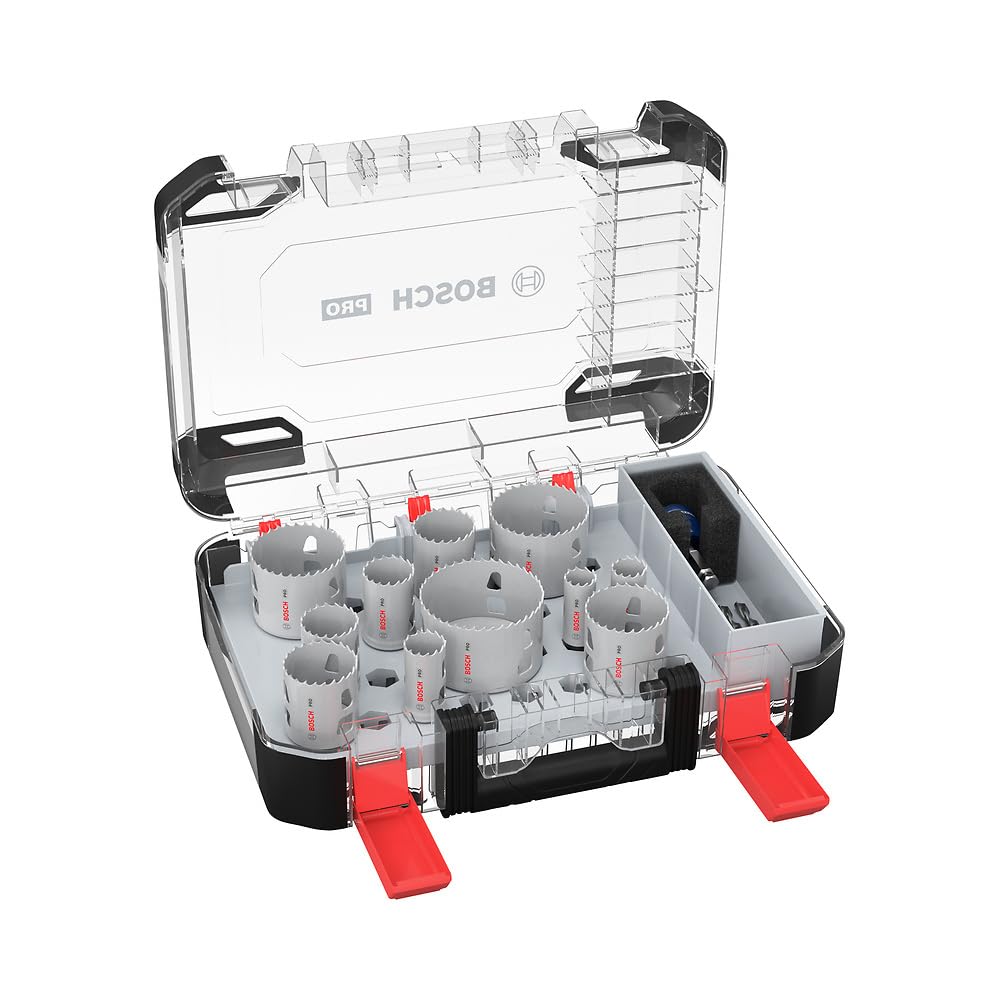 Bosch Pro Power Change Plus 14 Piece Multi-Material Hole Saw Set Transparent Case (for Softwood, Drywall, Diameter 20 mm to 76 mm, Professional Accessories for Drill/Screwdriver)