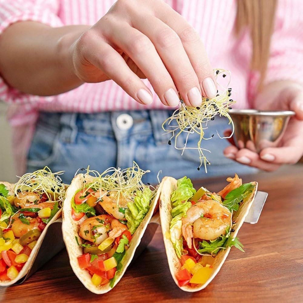 Anicy 4 Stück Taco Halter - Taco Ständer mit Griffen, Wellenform Metall Taco Rack Taco Tabletts Küche Gadget für Tacos Sandwiches Würste behalter
