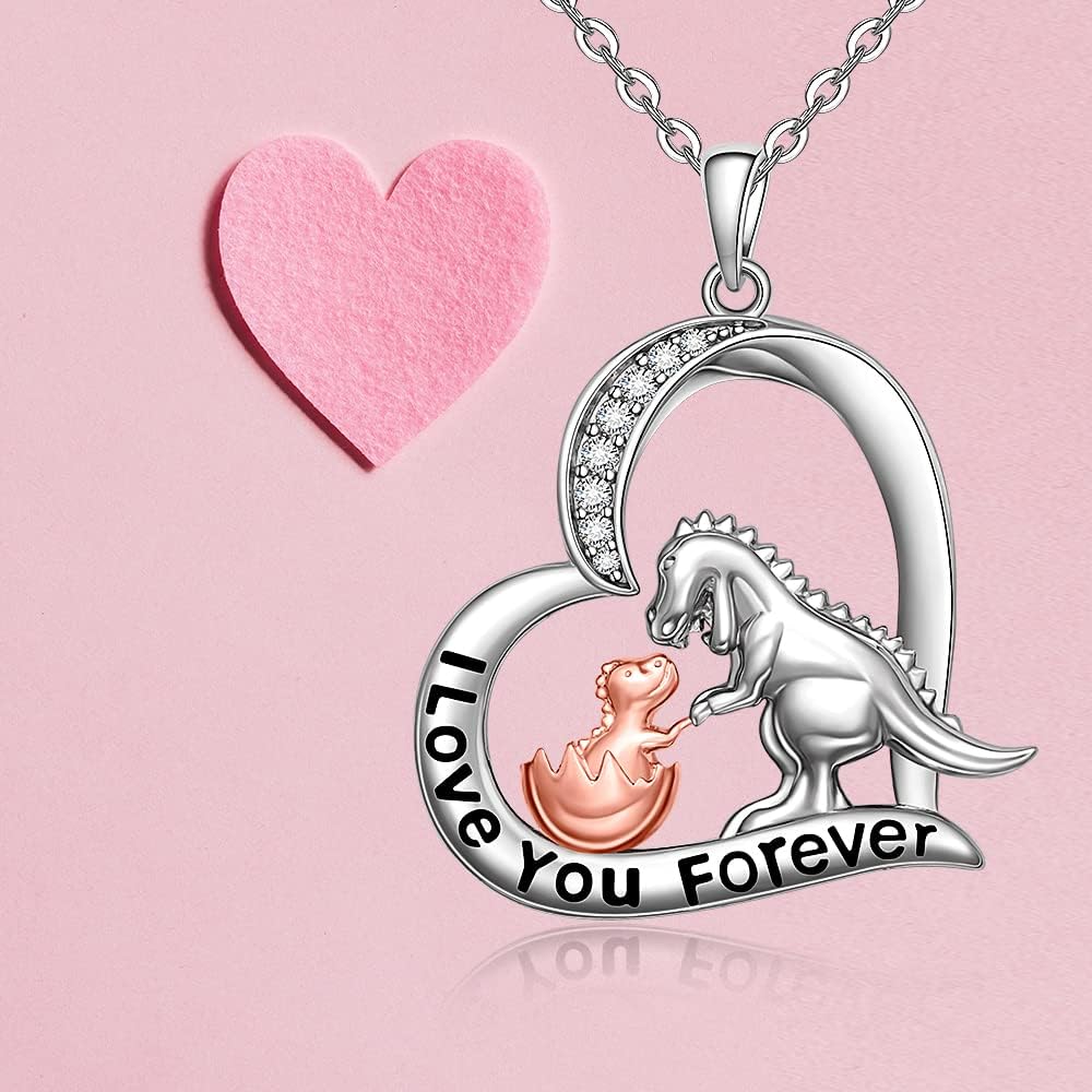 Fenthring Heart Dinosaur Necklace for Women Sterling Silver Pendant Cute Animal Dino Necklaces I Love You Forever Gifts Mother Daughter - Image 7
