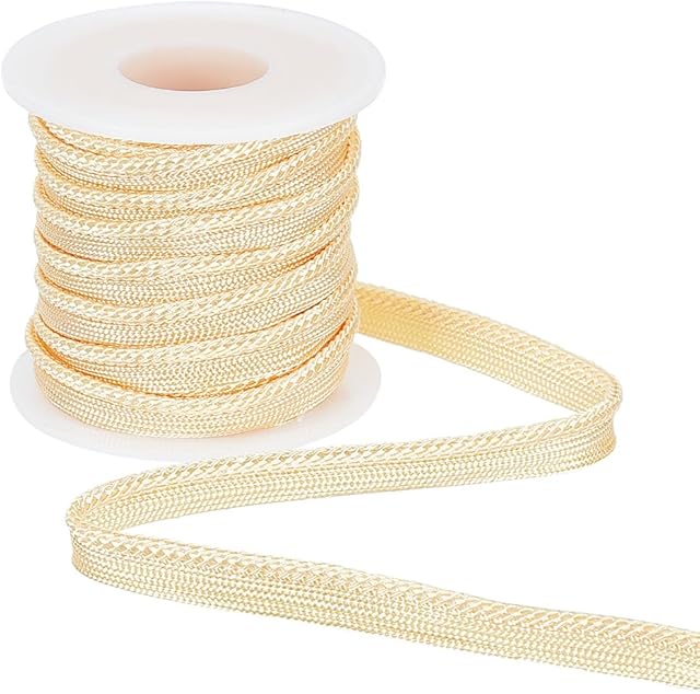 BENECREAT 10 Yards Light Yellow Twisted Lip Cord, 10mm Wide Flat Cord-Edge Piping Trim Braid Ribbon for Dress Costume Sewing, Home Textile Decoration, 2mm Thick